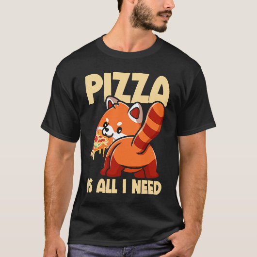 Cute Animal Red Panda Pizza Fan Eating Fast Food P Tシャツ (正面)