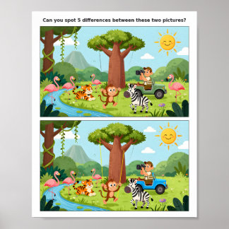 Cute Animal Spot the Difference Poster for Kids ポスター