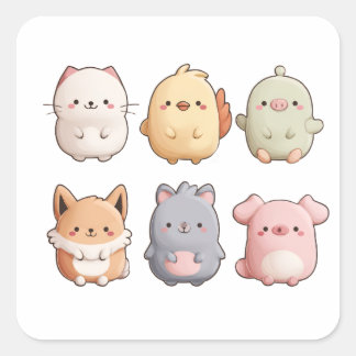 Cute Animal Wall Clock – Adorable Cartoon Animal W スクエアシール