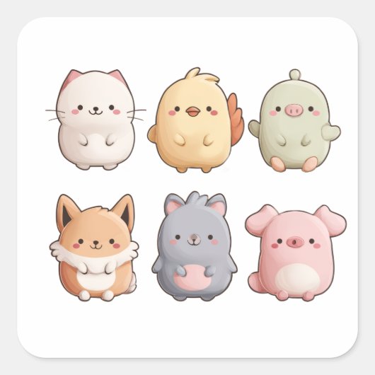 Cute Animal Wall Clock – Adorable Cartoon Animal W スクエアシール (正面)