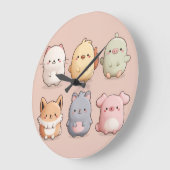 Cute Animal Wall Clock – Adorable Cartoon Animal W ラージ壁時計 (傾斜)