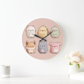 Cute Animal Wall Clock – Adorable Cartoon Animal W ラージ壁時計 (ホーム)