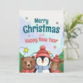Cute Animal Watercolor Christmas Blue color シーズンカード (スタンド正面)