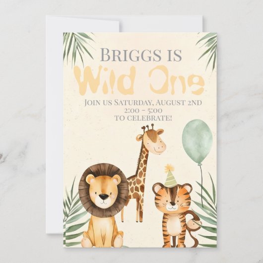 Cute Animal Wild One Birthday Invitation 招待状 (正面)