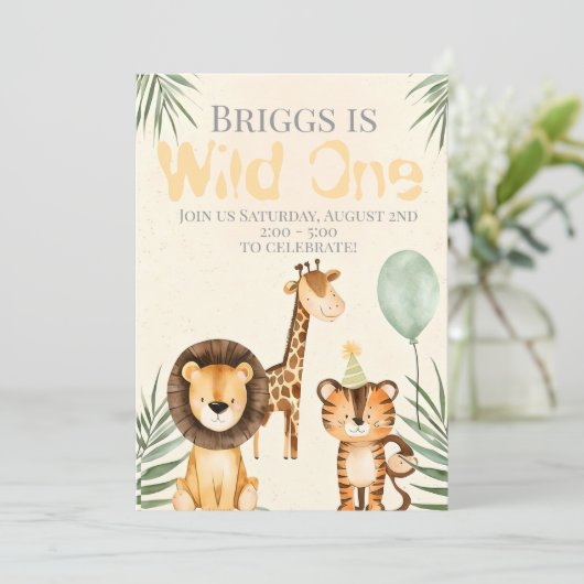 Cute Animal Wild One Birthday Invitation 招待状 (スタンド正面)