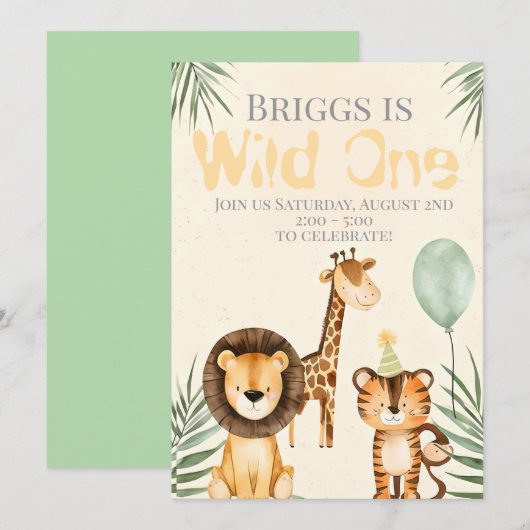 Cute Animal Wild One Birthday Invitation 招待状 (正面/裏面)