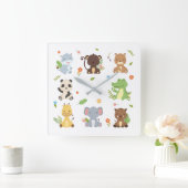 Cute Animal Zoo Wildlife Kids スクエア壁時計 (ホーム)