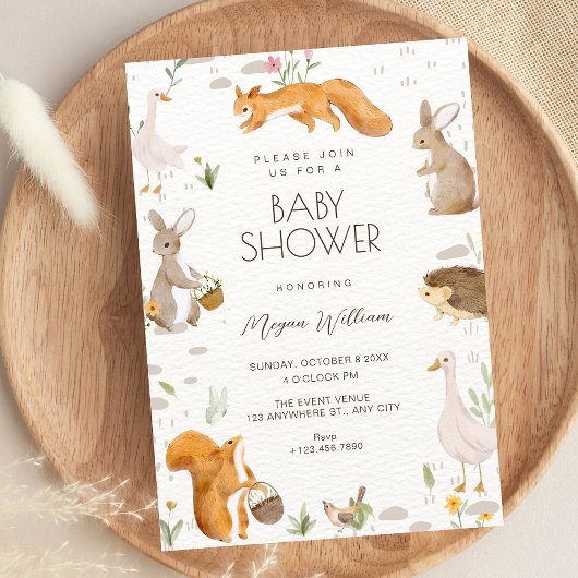 Cute animals baby shower 招待状