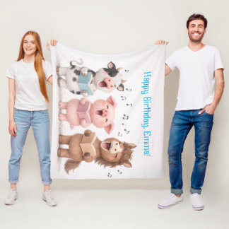 Cute Animals Band Birthday フリースブランケット