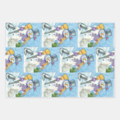 Cute Animals Building a Snowman for Christmas ラッピングペーパーシート (正面3)