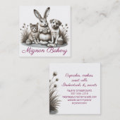 Cute animals bunny cat eating cookie baking bakery スクエア名刺 (正面/裏面)