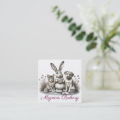 Cute animals bunny cat eating cookie baking bakery スクエア名刺 (スタンド正面)