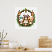 Cute animals celebrating Christmas ポスター (キッチン)