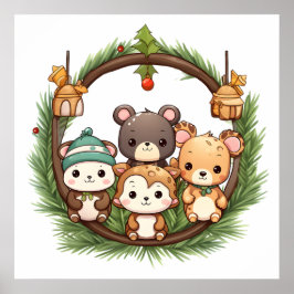 Cute animals celebrating Christmas ポスター