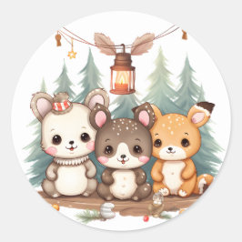 Cute animals celebrating Christmas ラウンドシール