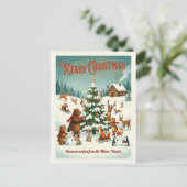  Cute Animals Celebrating Christmas in Snow シーズンポストカード (スタンド正面)