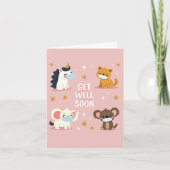 Cute animals face masks get well card カード (正面)