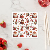 Cute Animals Festive Xmas Pattern Kids' Birthday  スタンダードカクテルナプキン (インサイチュ)