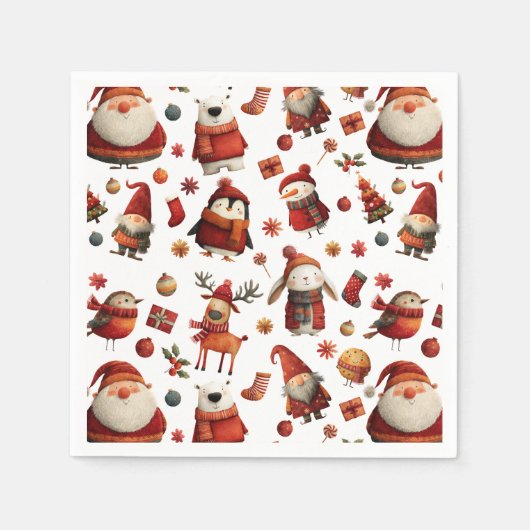 Cute Animals Festive Xmas Pattern Kids' Birthday  スタンダードカクテルナプキン (正面)