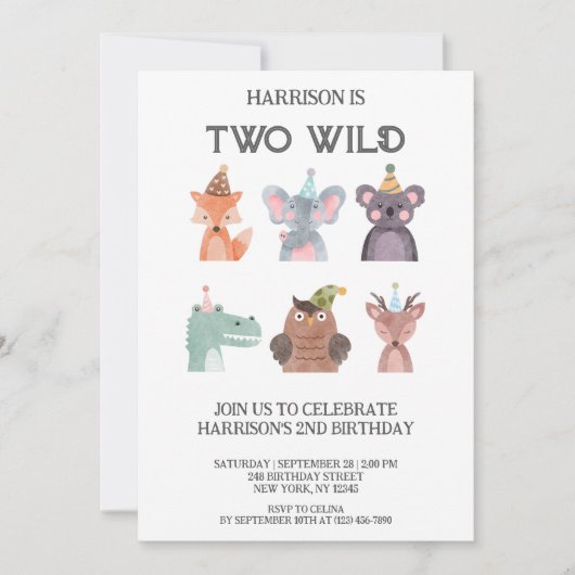 Cute Animals gender-neutral birthday Invitation 招待状 (正面)