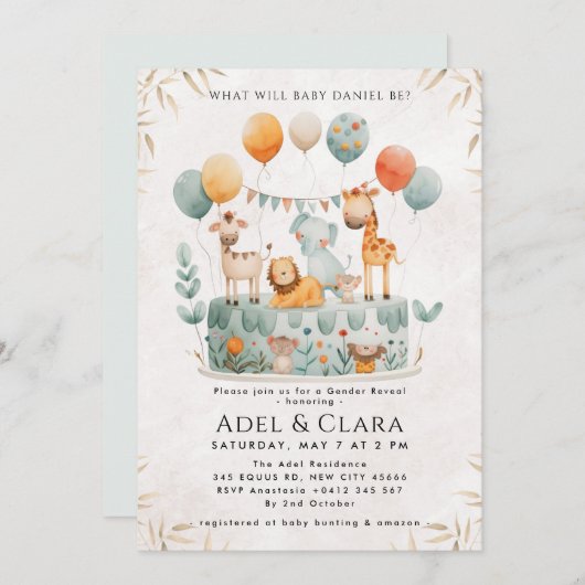 Cute Animals Gender Reveal Invitation 招待状 (正面/裏面)