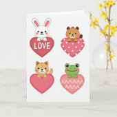 Cute Animals Heart Patterns Card カード (黄色い花)