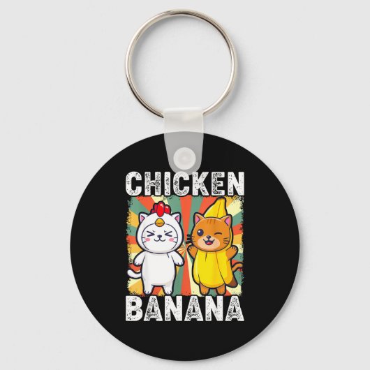 Cute Animals In Chicken And Banana Costumes Kawaii キーホルダー (正面)