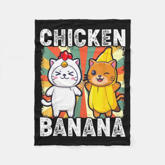 Cute Animals In Chicken And Banana Costumes Kawaii フリースブランケット (正面)