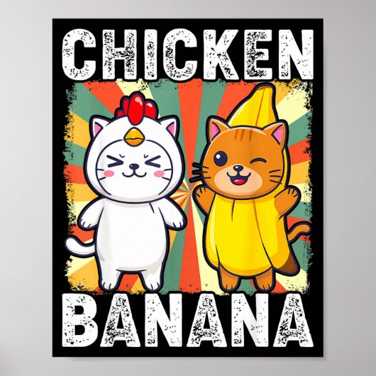 Cute Animals In Chicken And Banana Costumes Kawaii ポスター (正面)