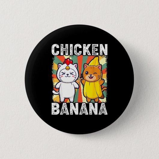Cute Animals In Chicken And Banana Costumes Kawaii 缶バッジ (正面)