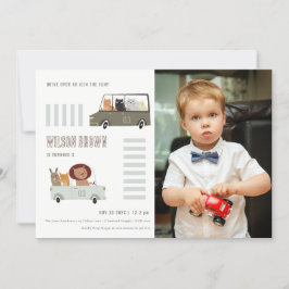 Cute Animals In the Car Roads写真子供の誕生日 招待状