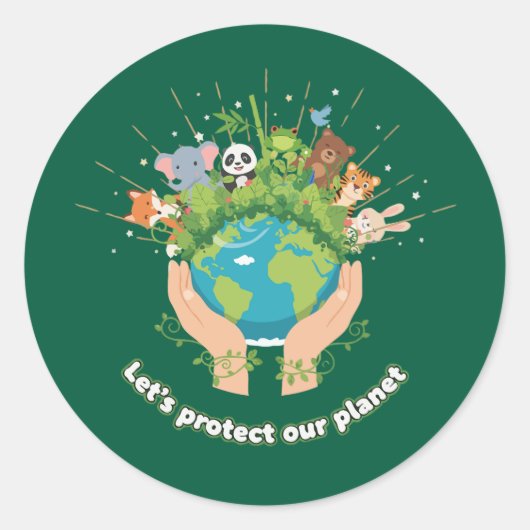 Cute Animals Let's Protect Our Planet Earth Day  ラウンドシール (正面)