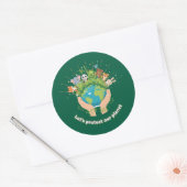 Cute Animals Let's Protect Our Planet Earth Day  ラウンドシール (封筒)