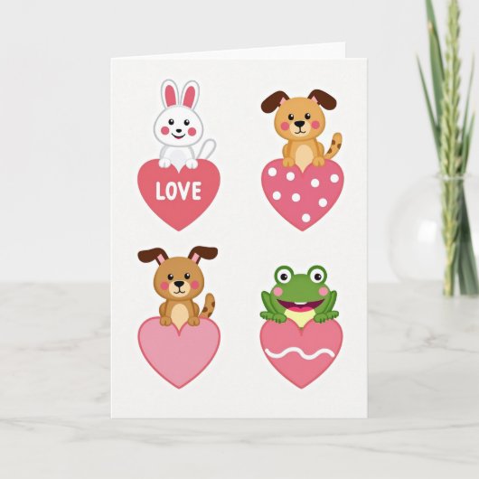Cute Animals Love Hearts Card カード (正面)