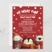 Cute Animals Red Festive Xmas Kids' Birthday Party 招待状 (正面)