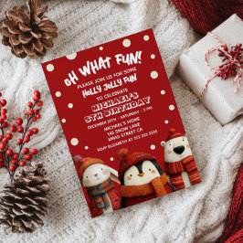 Cute Animals Red Festive Xmas Kids' Birthday Party 招待状