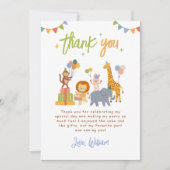 Cute Animals Safari Birthday Party サンキューカード (正面)