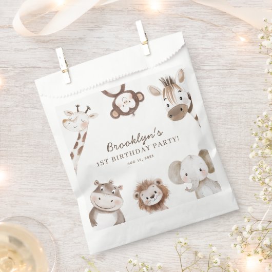 Cute Animals Safari Jungle Birthday Party Kids フェイバーバッグ (クリップ留めされた状態)