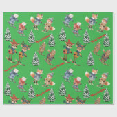 Cute Animals Skiing Wrapping Paper ラッピングペーパー (フラット)