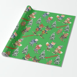Cute Animals Skiing Wrapping Paper ラッピングペーパー