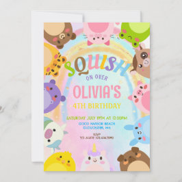 Cute animals Squish rainbow Birthday party 招待状