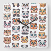 Cute Animals Sticker Sheet Adorable Cartoon Charac スクエア壁時計 (正面)