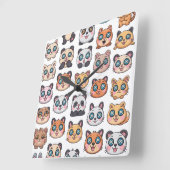 Cute Animals Sticker Sheet Adorable Cartoon Charac スクエア壁時計 (傾斜)