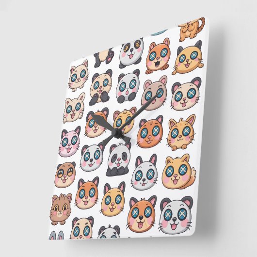 Cute Animals Sticker Sheet Adorable Cartoon Charac スクエア壁時計 (傾斜)