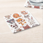  Cute Animals Sticker Sheet Adorable CSticker スクエアペーパーコースター (アングル)