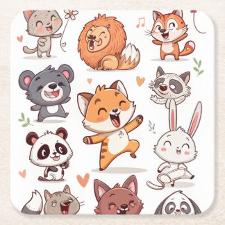  Cute Animals Sticker Sheet Adorable CSticker スクエアペーパーコースター