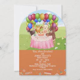 Cute Animals Themed kids Birthday Invitation 招待状