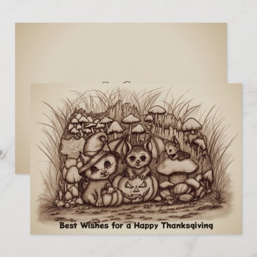 Cute Animals waiting for Thanksgiving 招待状 (正面/裏面)