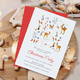 Cute Animals Winter Woodland Christmas Party 招待状