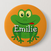 Cute animated frog name buttons for kids 缶バッジ (正面)